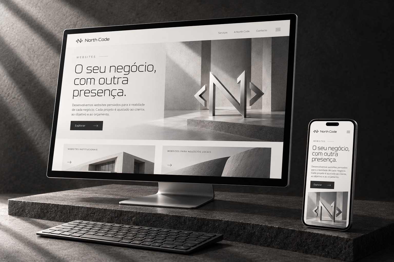 Website North Code apresentado num computador e num telemóvel